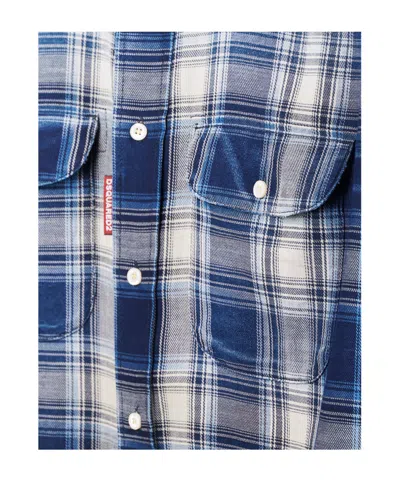 Dsquared2 Checked Pattern Shirt With Pockets And Collar In Blue