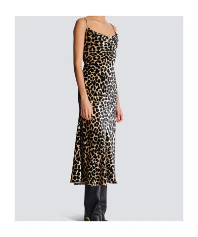 Balmain Long Leopard Print Dress Straps In Animal Print