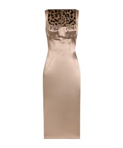 Dolce & Gabbana Silhouette Pleated Sleeveless Square Neckline Dress In Neutral