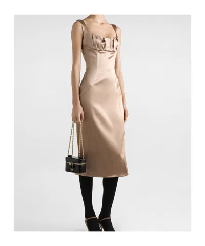 Dolce & Gabbana Silhouette Pleated Sleeveless Square Neckline Dress In Neutral