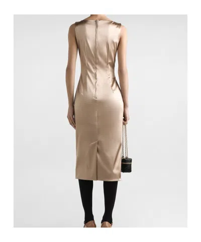 Dolce & Gabbana Silhouette Pleated Sleeveless Square Neckline Dress In Neutral