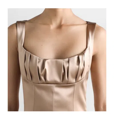 Dolce & Gabbana Silhouette Pleated Sleeveless Square Neckline Dress In Neutral