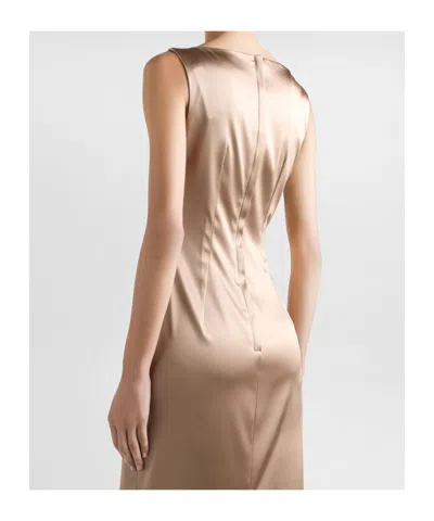 Dolce & Gabbana Silhouette Pleated Sleeveless Square Neckline Dress In Neutral