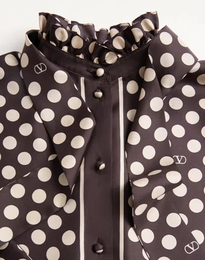 Valentino Twill Shirt With Plus De Pois Print In Brown