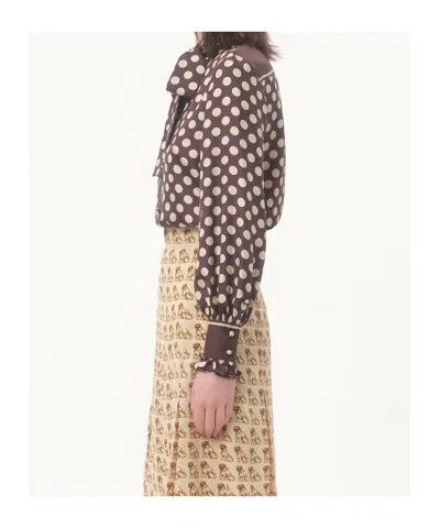 Valentino Twill Shirt With Plus De Pois Print In Brown