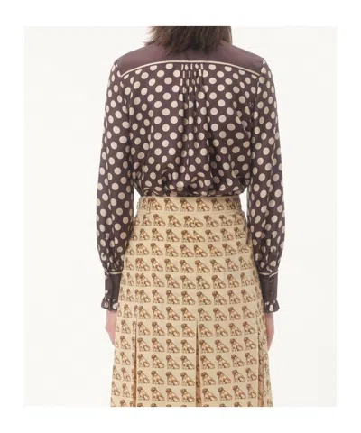 Valentino Twill Shirt With Plus De Pois Print In Brown