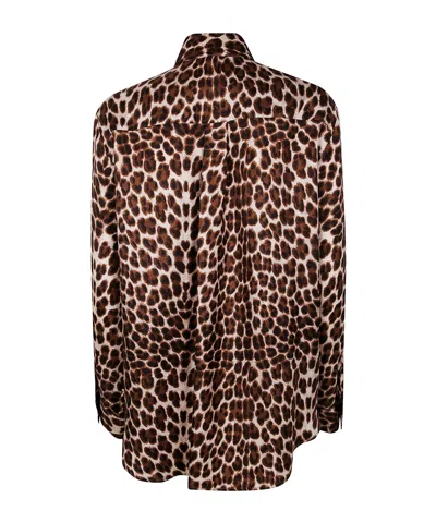 P.a.r.o.s.h . Leopard Print Silk Shirt With Pointed Collar And Overfit Silhouette In Animal Print