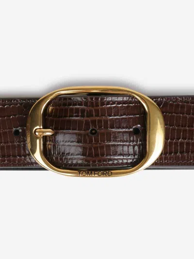 Tom Ford Embossed-leather Oval-buckle Belt In Brown