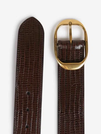 Tom Ford Embossed-leather Oval-buckle Belt In Brown