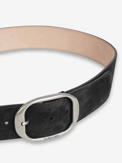 Tom Ford Oval-buckle Suede Belt In Black