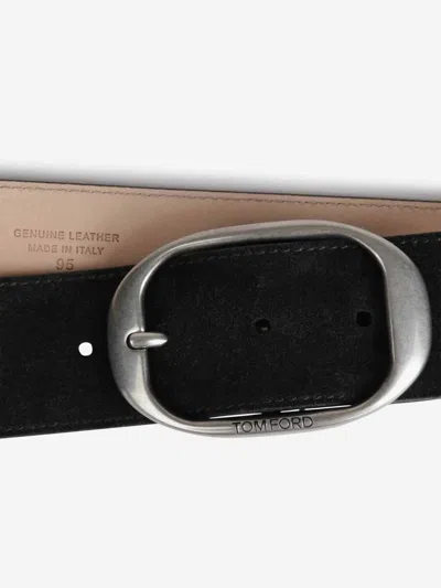 Tom Ford Oval-buckle Suede Belt In Black