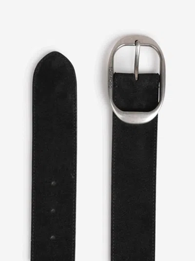 Tom Ford Oval-buckle Suede Belt In Black