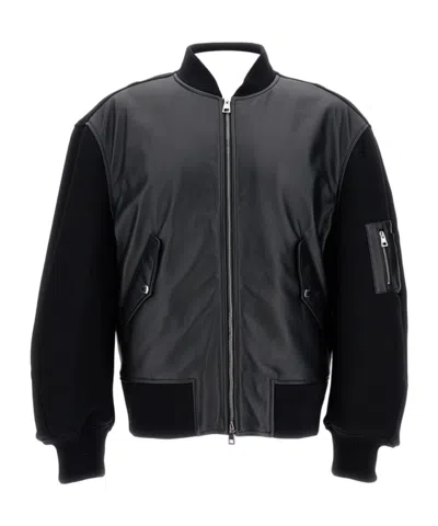 Givenchy Bomber Jacket With Leather Panels And Wool Sleeves In Black