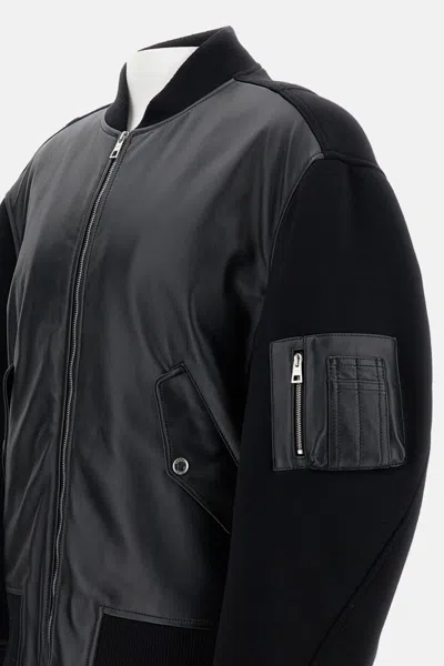 Givenchy Bomber Jacket With Leather Panels And Wool Sleeves In Black