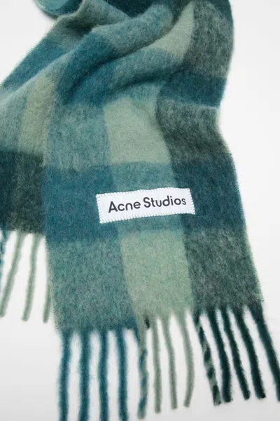 Acne Studios Green Mohair Checked Scarf In Multi