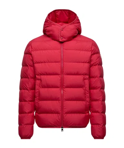 Moncler Hooded Padded Jacket Side Pockets In Red