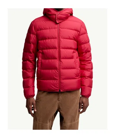 Moncler Hooded Padded Jacket Side Pockets In Red