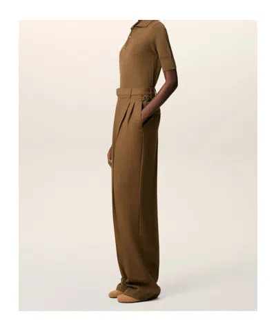 Ami Alexandre Mattiussi Ami High-waisted Light Wool Twill Trousers With Pleated Detailing In Brown