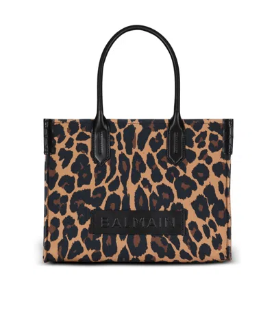 Balmain B-army Shopper Shoulder Bag In Leopard-print Canvas In Multi