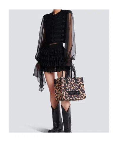 Balmain B-army Shopper Shoulder Bag In Leopard-print Canvas In Multi
