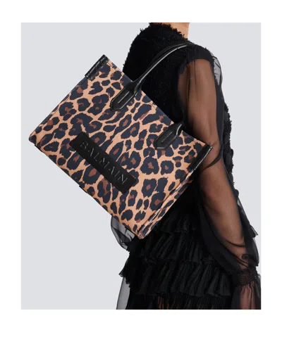 Balmain B-army Shopper Shoulder Bag In Leopard-print Canvas In Multi