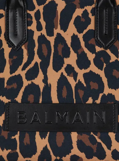 Balmain B-army Shopper Shoulder Bag In Leopard-print Canvas In Multi