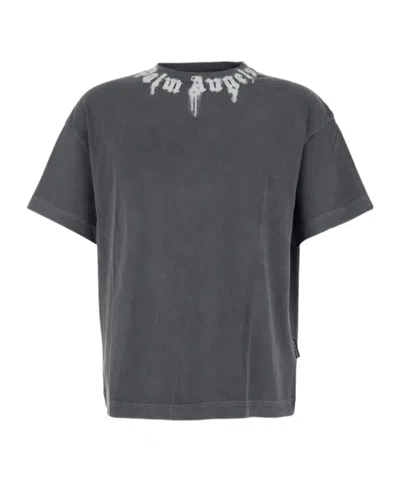 Palm Angels Neck Logo Regular T-shirt In Gray