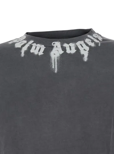 Palm Angels Neck Logo Regular T-shirt In Gray
