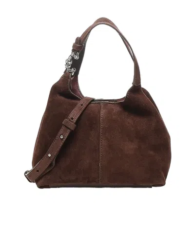 Coccinelle Structured Suede Shoulder Bag With Detachable Strap In Brown