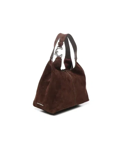 Coccinelle Structured Suede Shoulder Bag With Detachable Strap In Brown