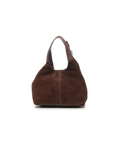 Coccinelle Structured Suede Shoulder Bag With Detachable Strap In Brown