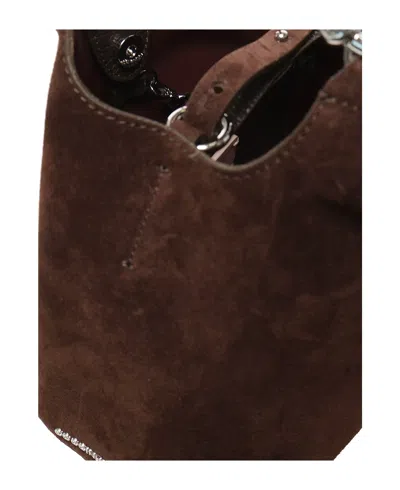 Coccinelle Structured Suede Shoulder Bag With Detachable Strap In Brown