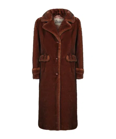 Herno Button-fastening Faux-fur Coat In Brown