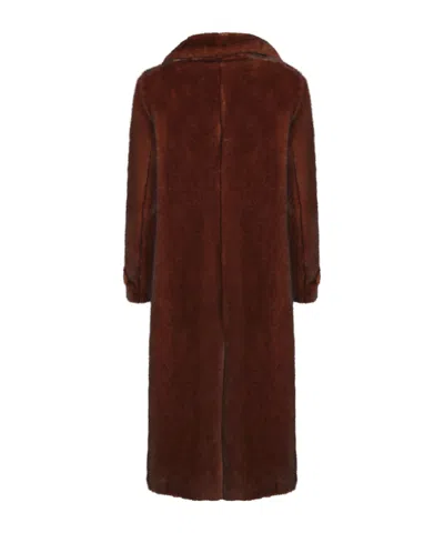 Herno Button-fastening Faux-fur Coat In Brown