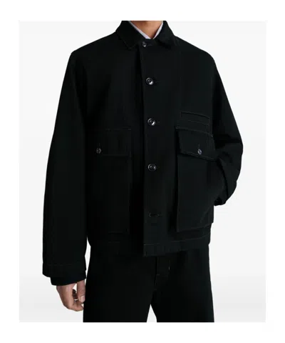 Lemaire Collared Boxy Jacket Front Pockets Stitching In Black