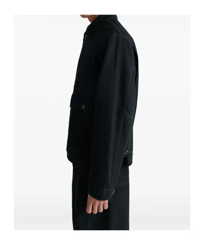 Lemaire Collared Boxy Jacket Front Pockets Stitching In Black