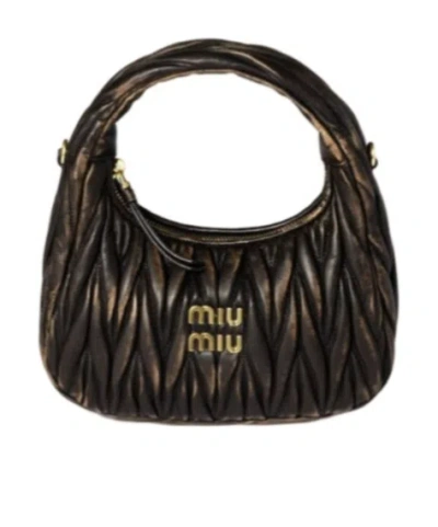 Miu Miu Quilted Top Handle Shoulder Bag With Detachable Strap In Black