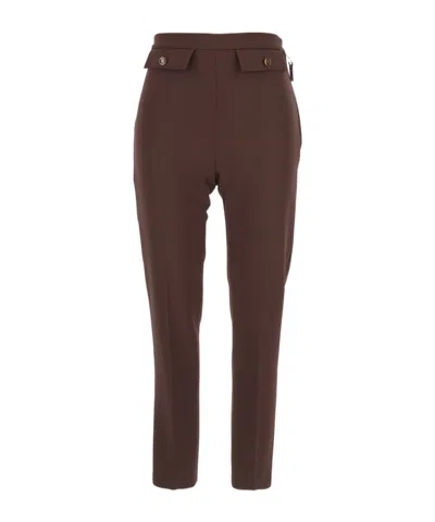 Elisabetta Franchi Cropped Trousers With Belt Loops And Buttoned Pockets In Brown