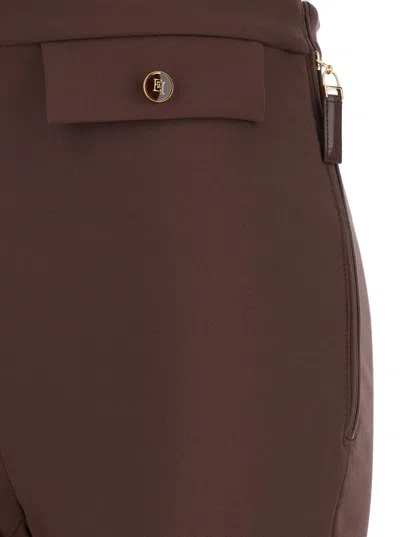 Elisabetta Franchi Cropped Trousers With Belt Loops And Buttoned Pockets In Brown