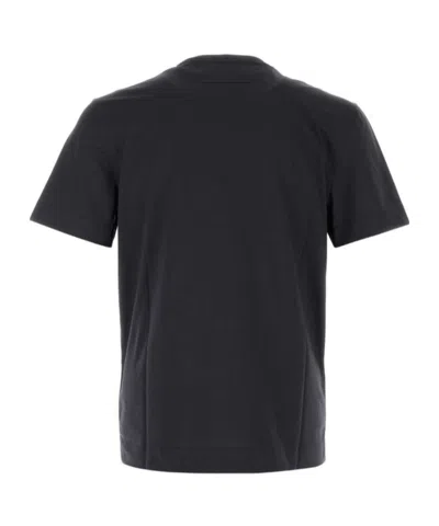 Zegna Navy Blue Piquet Cotton T-shirt In Black
