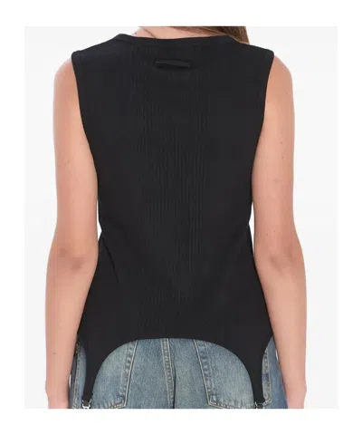 Jean Paul Gaultier Ribbed Cotton Lingerie Garter Top In Black