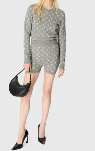 Marine Serre Crescent Moon Pattern Knit Cardigan In Gray