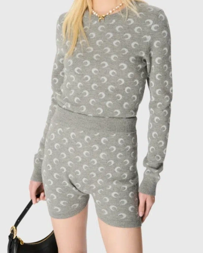 Marine Serre Crescent Moon Pattern Knit Cardigan In Gray