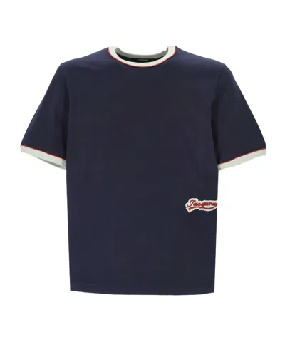 Jacquemus Contrast Trim Crew Neck Short Sleeve T-shirt In Blue