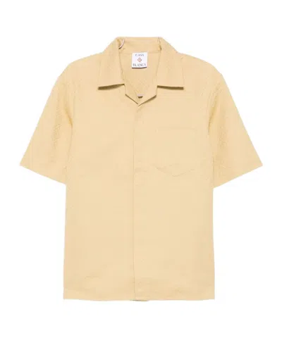 Casablanca Short-sleeved Jacquard Cotton Shirt With Monogram In Nude