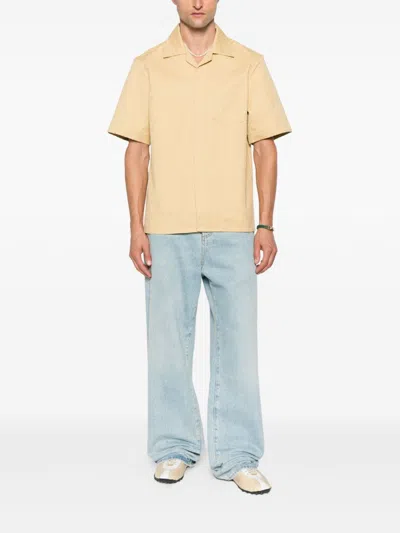 Casablanca Short-sleeved Jacquard Cotton Shirt With Monogram In Nude