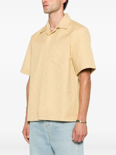 Casablanca Short-sleeved Jacquard Cotton Shirt With Monogram In Nude