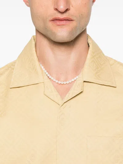 Casablanca Short-sleeved Jacquard Cotton Shirt With Monogram In Nude