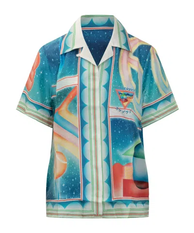 Casablanca Printed Silk Shirt In Blue