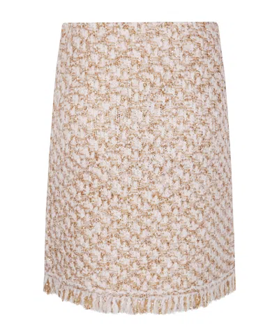 Fabiana Filippi Textured Midi Skirt With Fringe And Sequins In Neutral